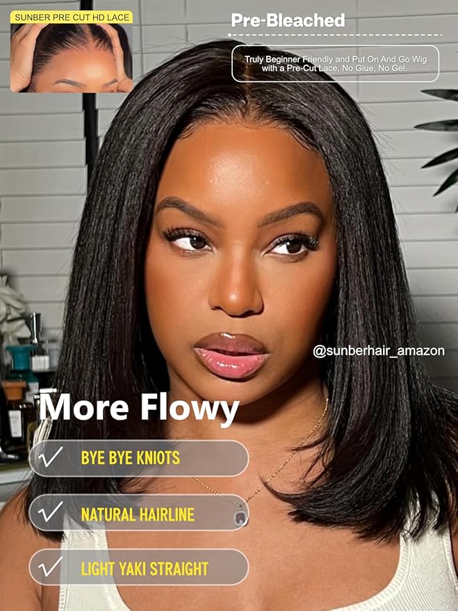 Sunber 13x4 Lace Front Human Hair Bob Wigs Pre Everything 12A Human Hair Bob Pre Plucked Invisible Knots 12Inch Short Bob Wig 150% Density Glueless Bob Wig