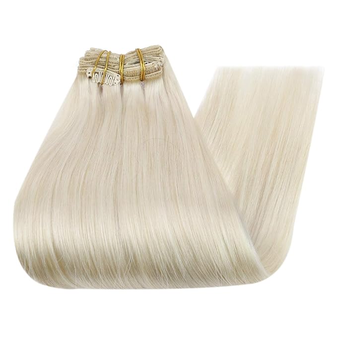 Full Shine Blonde Clip in Hair Extensions for Women Platinum Blonde Hair Extensions Clip in Real Human Hair Full Head Triple Weft 14 Inch 120 G 7 Pcs