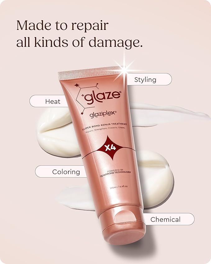glaze Glaziplex Bond Repair Hair Treatment – 4-in-1 Bonding Formula – Deep Conditioning mask for Damaged Hair – Strengthens & Protects in Just 4 minutes - 4oz/120ml