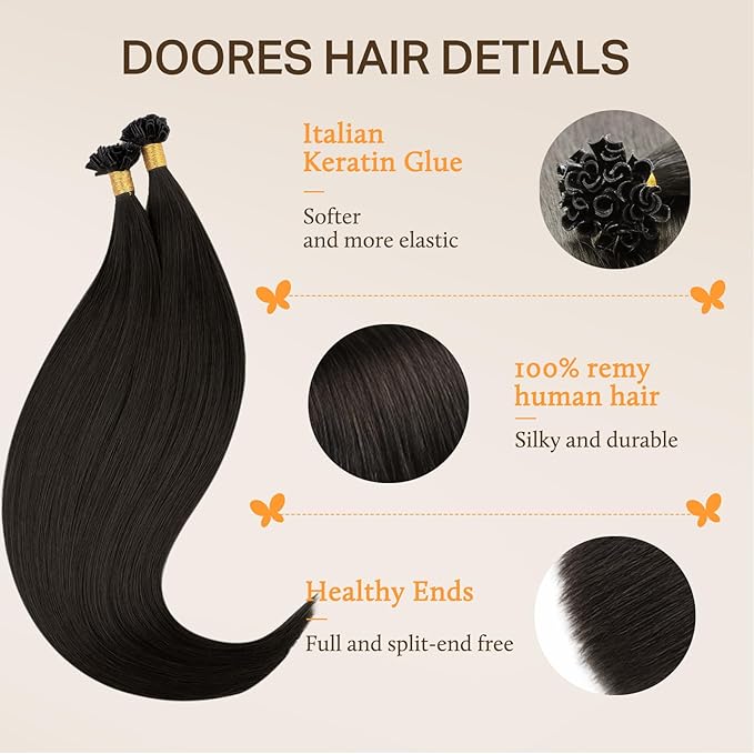 DOORES Utip Hair Extensions Human Hair, Dark Brown 18 Inch 50g/50s, K Tip Hair Extensions Real Human Hair