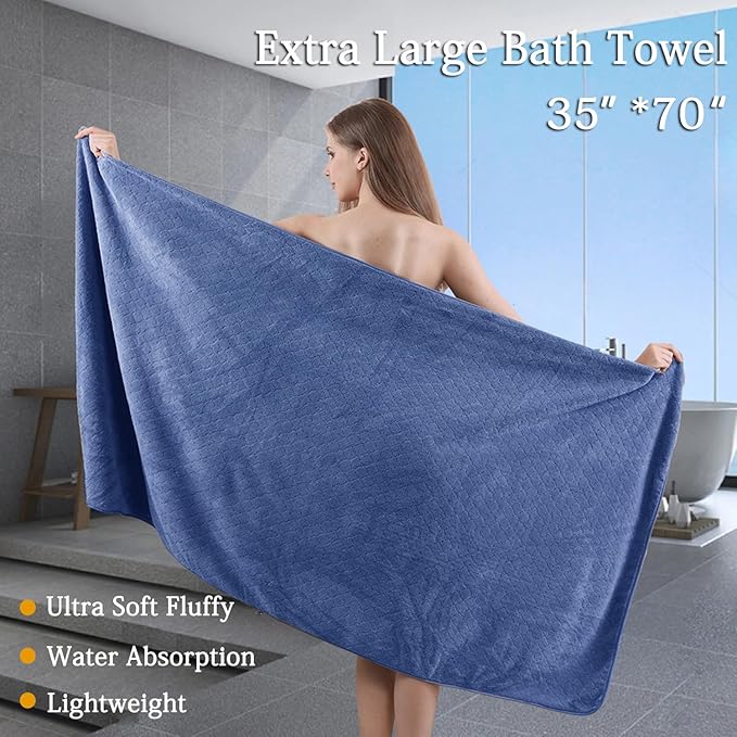 Extra Large Bath Towels Set 35x70 Inches - Luxury 600 GSM Oversized Bath Sheet,Ultra Soft Microfiber - Quick Dry,Highly Absorbent Shower Towels Spa Hotel Bathroom Towel Set (4-Pack,Air Force Blue)