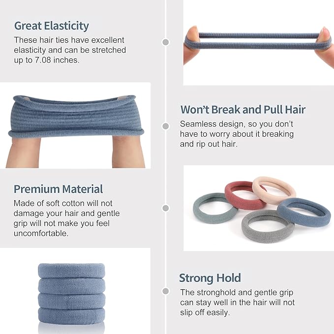 Bessrung 100 PCS Seamless Nylon Hair Ties, No Damage Elastics Hair Ties for Women Girls, Soft Stretchy Ponytail Holders for Thin Thick Hair, Snag-Free Hair Bands Christmas Gift(Lake-Blue)
