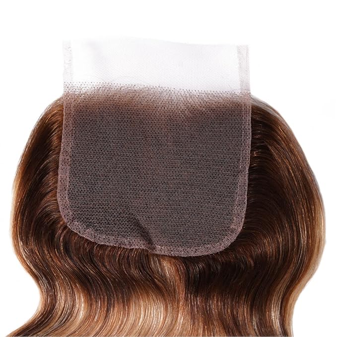 UNICE Body Wave Honey Blonde Highlight Human Hair 3 Bundles with 4x4 lace closure Free Part Ombre 12A Remy Human Hair Weave Extensions 16 18 20+14 inch Closure