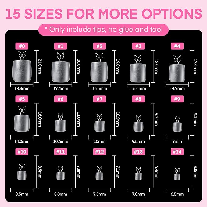 UNA GELLA Square Gel Toe Tips - 504pcs, 15 Sizes, Full Cover, Press Ons, Soak Off, DIY Nail Salon