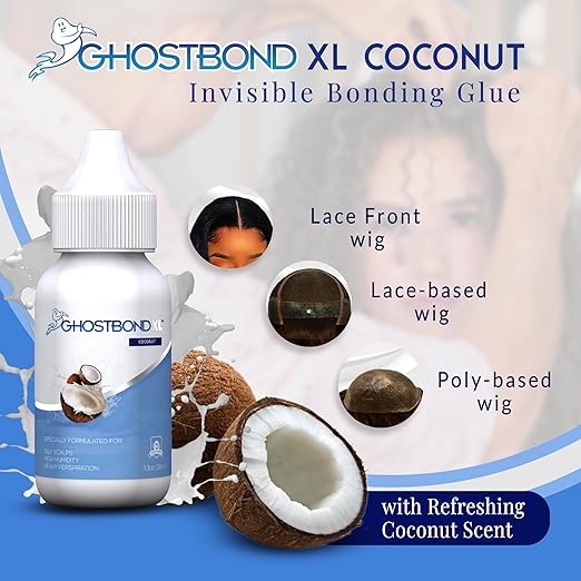GHOSTBOND XL Hair Replacement Adhesive - 1.3oz - Invisible Bonding Wig Glue: Extra Moisture Control - Water & Oil-Resistant, Light Hold for Poly and Lace Hairpiece, Wig, Toupee Systems, (Coconut)