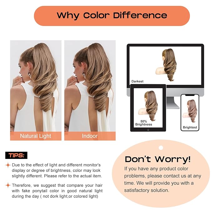 SEIKEA Ponytail Extension, 18" Wavy Claw Clip in Hair Extensions for Women, Lightweight Fluffy Synthetic Ponytail Hairpiece, Natural Soft & Easy to Wear, for Short Brown/Caramel Blonde Highlights