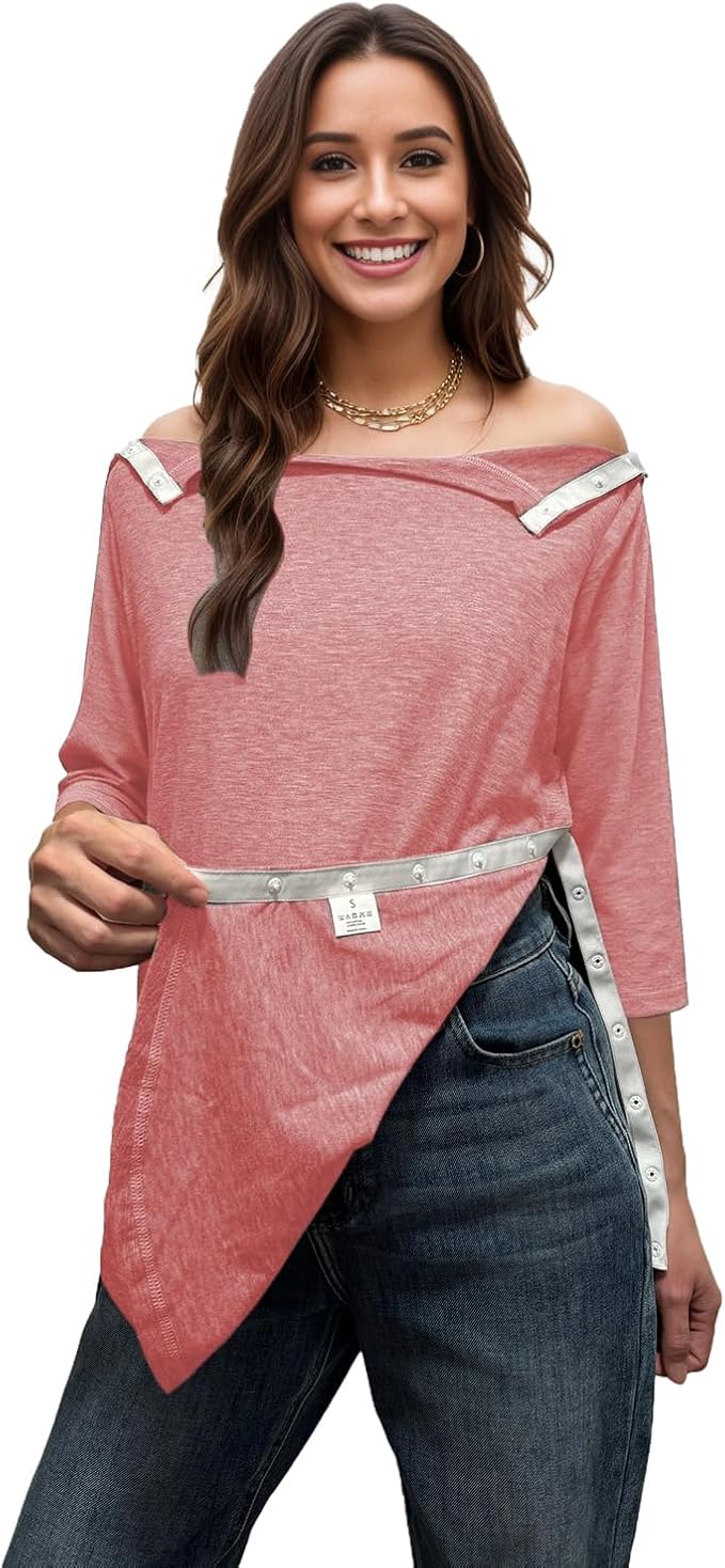 Youdiao Post Shoulder Surgery Shirts for Women Tear Away 3/4 Sleeve Tops After Rotator Cuff Chemo Port Adaptive Clothing