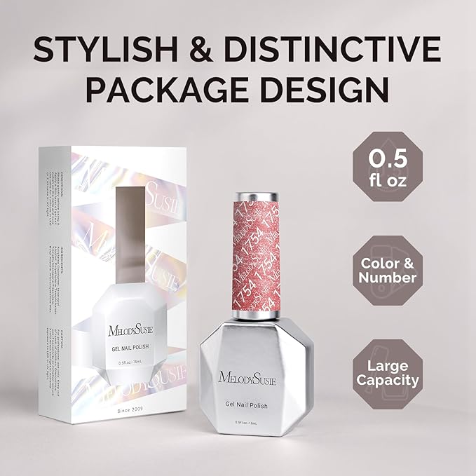 MelodySusie Pink Shimmer Gel Nail Polish,0.5fl oz Soak Off UV LED Pink Glitter Gel Polish Gift for Women Nail Art Manicure Salon DIY Nail Design Decoration at Home-1754