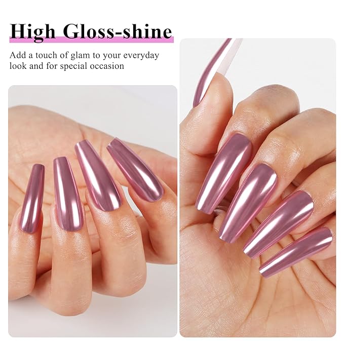 Imtiti Rose Gold Chrome Nail Powder Kit,1g Pink Meatllic Mirror Effect Powder with 10ml White Color Gel Polish Metal Nail UV DIY Kit