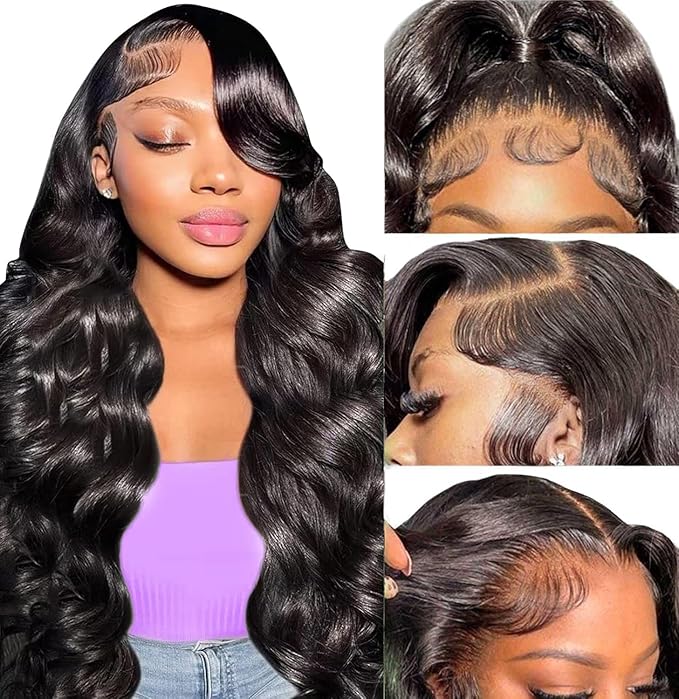 IUPin 250% Density 13x6 HD Body Wave Lace Front Wigs Human Hair 30 Inch Pre Plucked Full Lace Frontal Human Hair Wigs for Women Glueless Wigs Human Hair Bleahched Knots Body Wave Wigs