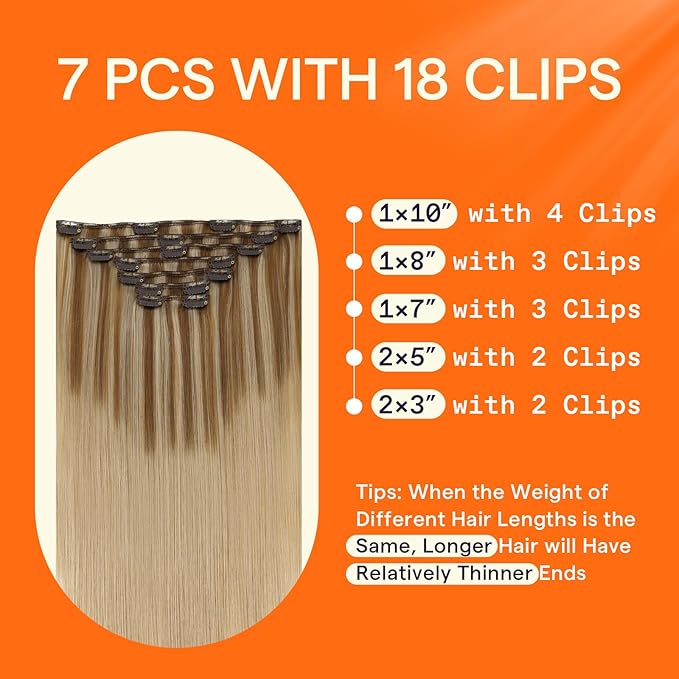 Full Shine Balayage Clip in Hair Extensions Real Human Hair Blonde Human Hair Extensions Clip ins Clip in Extensions Color 10 Fading to 16 And 16 Blonde 7 Pcs 22 Inch 120 G
