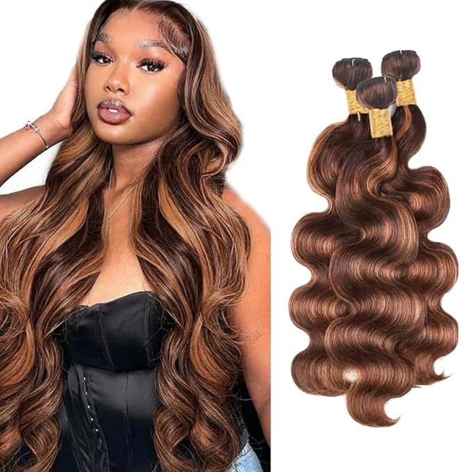 Brown Bundles Human Hair Highlight Body Wave Bundles 18 20 22 inch P430 Human Hair Bundle #4 and #30 Body Wave Bundle