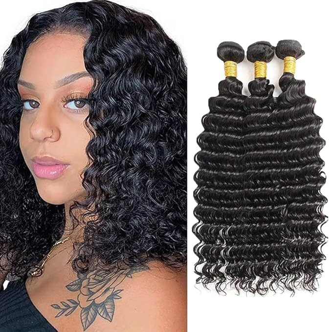 Human Hair Bundles Deep Wave Bundles Human Hair Wet and Wavy Bundle 12 14 16 inch Deep Curly Bundle Natural Black Color 300g