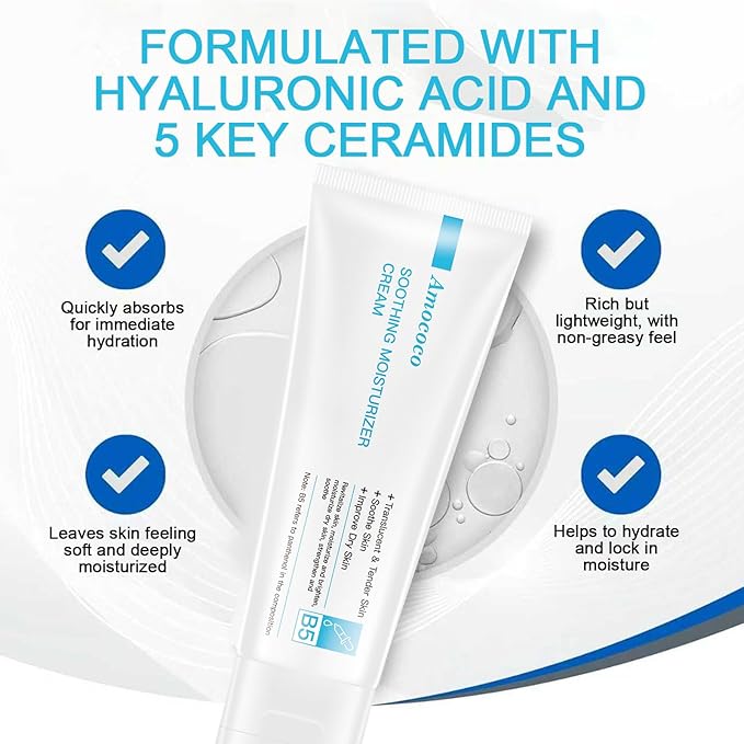 Smoothing Face Moisturizer Cream with Niacinamide, Hyaluronic Acid & Shea Butter, Daily Hydrating Cream for Dry & Sensitive Skin, 2.8 oz