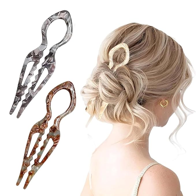 French Hair Pins for Women, Hair Pins for Majority Hair, Elegant Hair Clips for Women for Updos, Chignons French Twists, Double notch Locking Mechanism Anti-loosening Hairpins (2PCS Orange+Grey)