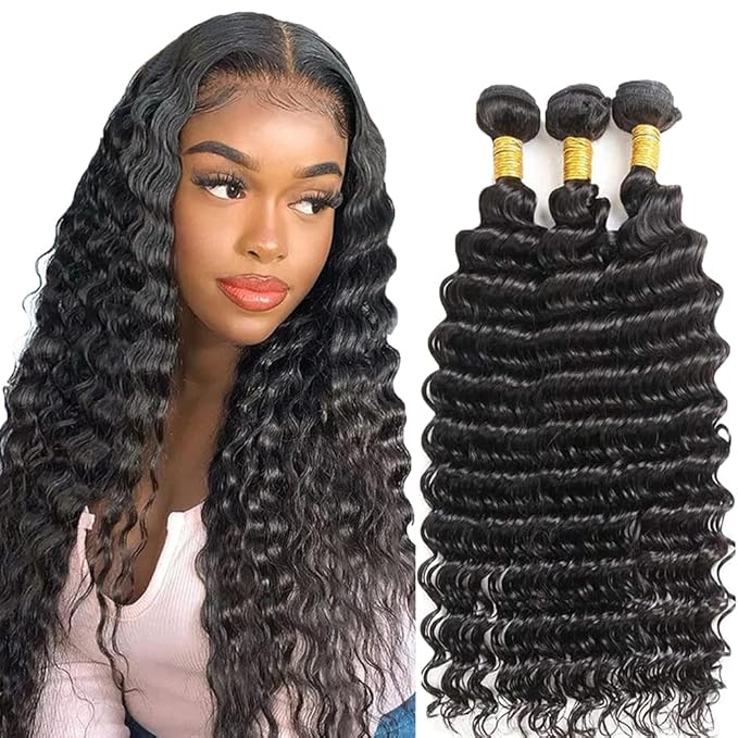 Deep Wave Human Hair Bundles Wet and Wavy Bundles Human Hair 20 22 24 inch Deep Wave Bundle Natural Black Color