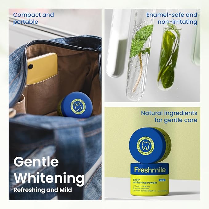 Teeth Whitening Powder, Toothpowder Fluoride-Free Hydroxyapatite Formula Enamel Strengthening Gently Cleans & Whitens