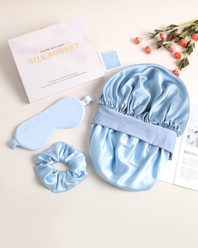 Mulberry Silk Bonnet Sleeping Women Curly Hair Bonnets Tie Band Double Layer Reversible Sleep Bonnet Silk Hair Wrap Sleep Cap