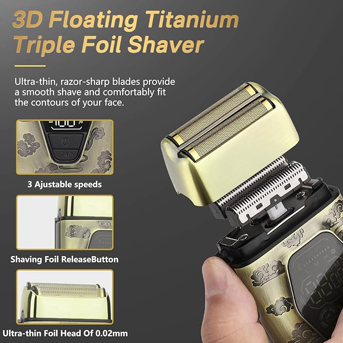 Professional Hair Clippers for Men T-Blade Barber Clippers and Trimmer Set Nose Hair Trimmer Foil Shavers for Men Clippers for Hair Cutting, LCD Display