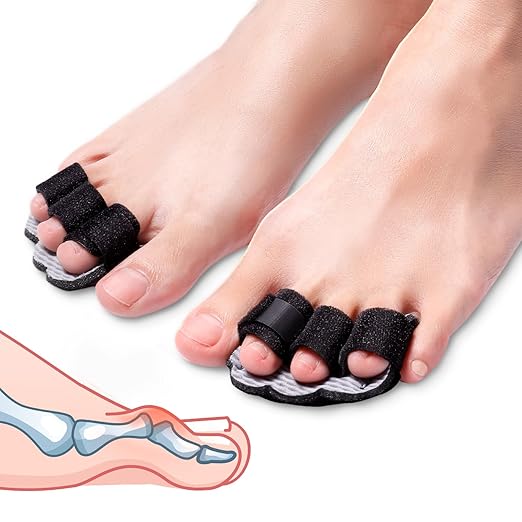 Hammer Toe Straightener Corrector Splint Brace for Women fit 2nd 3rd and 4th Toes - (L-Black) - 1 Pair