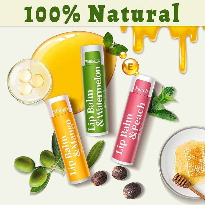64 Pack Lip Balm, 12 Flavored Organic Natural Lip Balm Bulk Set with Coconut Oil, Moisturizing Lip Balms for Dry Cracked Lips,Bulk Lip Balms Hydrating for Gifts Party Favors(4.2g/0.15oz)