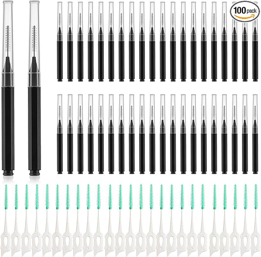 Interdental Brush, 100Pcs Soft Braces Brush Set, 40Pcs Tooth Flossing Head for Oral Hygiene Tooth Cleaning with 60pcs Disposable Braces Flossers Tooth Cleaning Tool (Stylish Colors,Multiple Sizes)