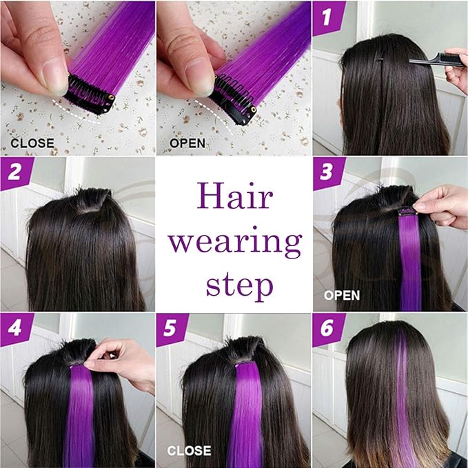 Rhyme 9PCS 21" Colored Clip in Hair Extensions Purple Hair Extensions for Kids Girls Hair Clips Straight Fashion Hairpieces for Party Highlights Hair Accessories (Purple)