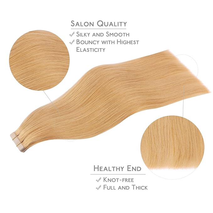 WENNALIFE Tape in Hair Extensions Human Hair, 20pcs 40g 12 inch Strawberry Blonde Remy Hair Extensions Straight Human Hair Tape in Extensions Skin Weft Tape Extensions Human Hair