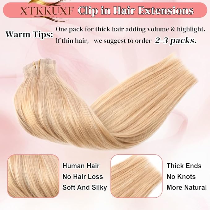 Seamless Clip in Hair Extensions Real Human Hair For Women 125g 20 Inch Dark Brown and Blonde Balayage Invisible PU Skin Weft Remy Human Hair Extensions clip ins 7Pcs 18 Clips