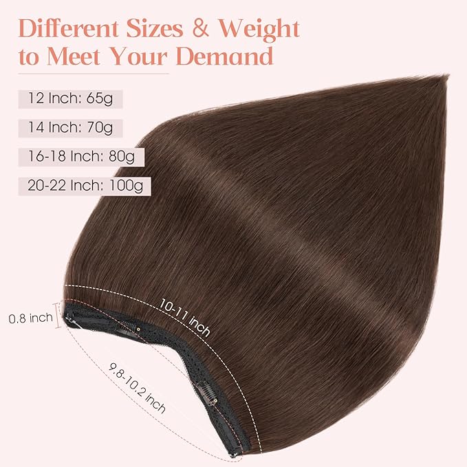 Hairro Wire Hair Extensions Human Hair, Fish Line Invisible Adjustable & Clips in Extensions Straight, 100% Real Hairpieces Seamless Blending for Women, 18 Inch 80g Dark Brown