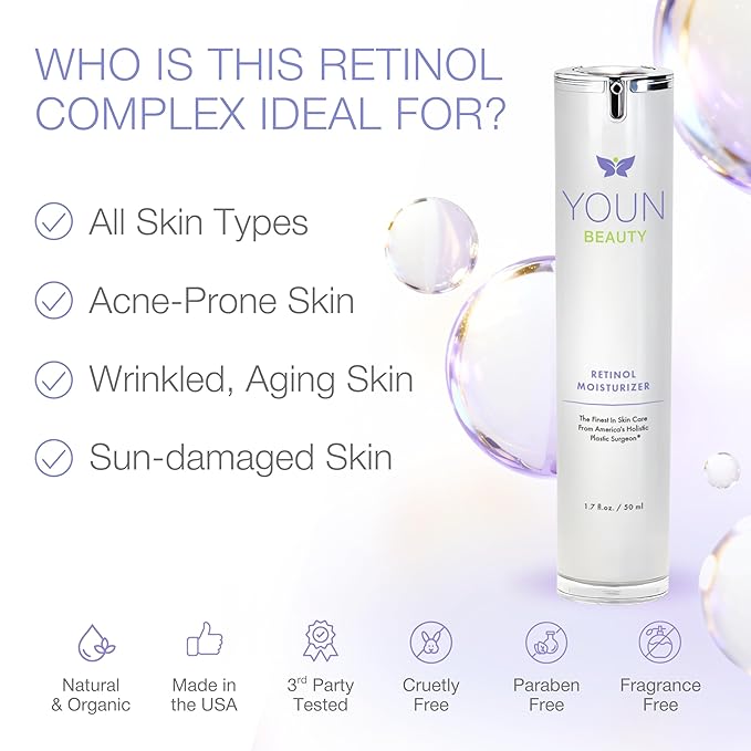 YOUN Beauty Retinol Night Cream Moisturizer for Face by Holistic Dr. Anthony Youn – Paraben-Free Face Moisturizer with Vitamin B5 & E, Hyaluronic Acid, and Green Tea for Skin Renewal, 50ml