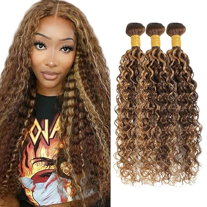 26 28 30 inch Honey Brown Bundles Highlight Human Hair Bundles P427 Water Wave Bundle Human Hair Brown Wet and Wavy Bundle 150g