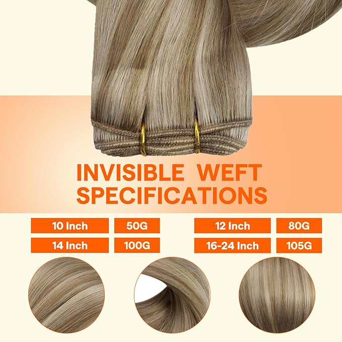 Full Shine 24 Inch Hair Extensions Real Human Hair Sew In Human Hair Extensions Color Dark Blonde Mix Platinum Blonde Human Hair Bundles Weft Extensions Sew In Extensions Remy Hair 105G