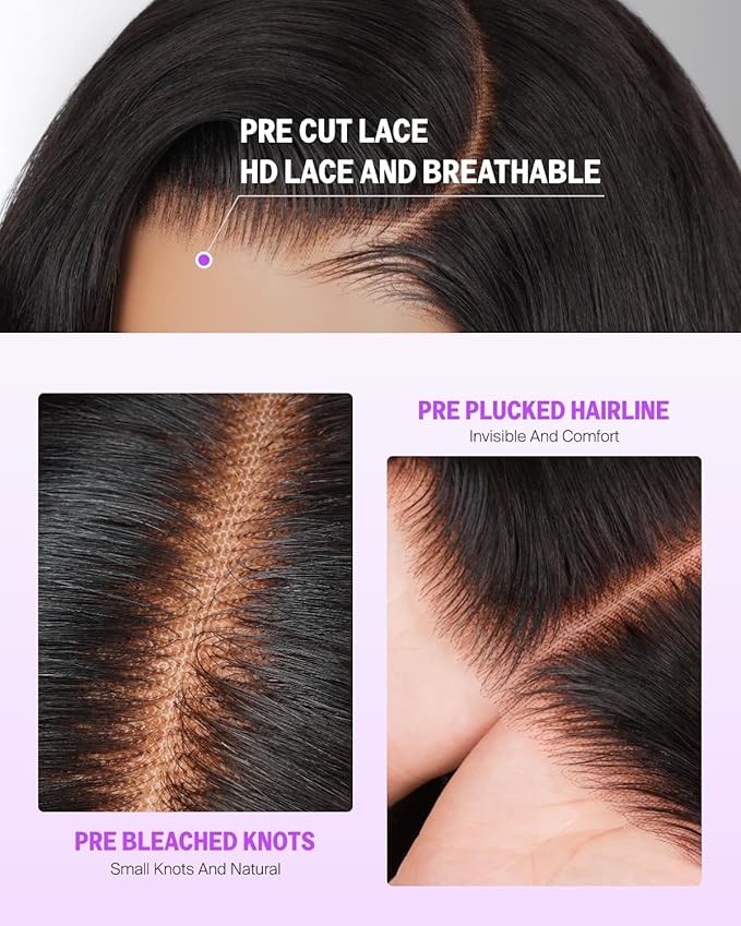 Wear and Go Glueless Wigs Human Hair Pre Plucked Pre Cut 6X5 HD Lace Closure Wig Body Wave Lace Front Wigs Human Hair for Black Women 220% Density Glueless Wig with Baby Hair 26 Inch