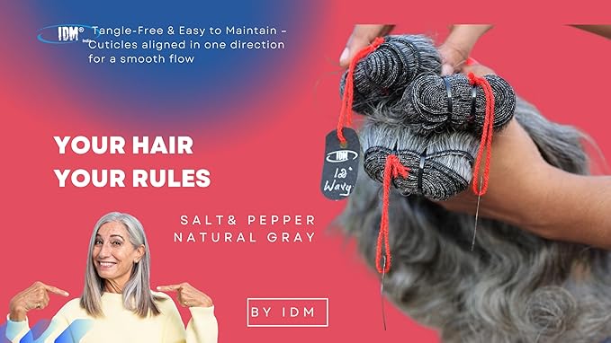 16” Wavy Salt & Pepper/Natural Gray 3 bundles. Its 100% Natural Indian Virgin Raw Hair Extensions .Natural color unprocessed and not treated with any kind of chemicals