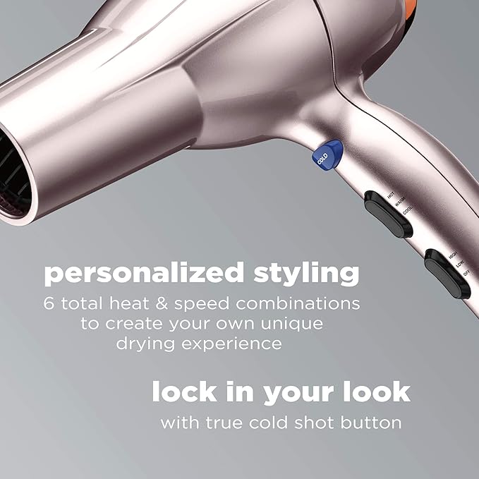 INFINITIPRO BY CONAIR Hair Dryer with Diffuser | Volume and Shine Pro AC Motor Blow Dryer | Includes Diffuser and Concentrator | Rose Gold