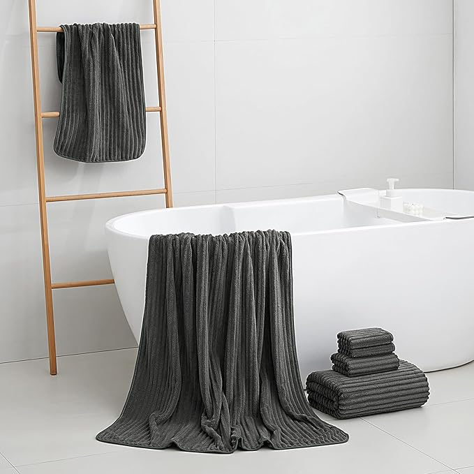 6-Piece Bath Towel Set(30"x60"), 2 Large Bath Towel Sheets, 2 Hand Towels and 2 Washcloths - Highly Absorbent Quick Dry Microfiber,Ultra Soft Towel Set for Bathroom (Charcoal Gray)