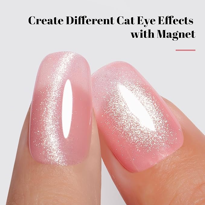 YTD Likomey Cat Eye Gel Nail Polish,Crystal 15ml Pink Magnetic Shimmer Shimmer Glitter Translucent Jelly Shiny Fall Winter Salon Home UV Nail Varnish with Magnet Stick,HEMA Free TPO Free,MY519