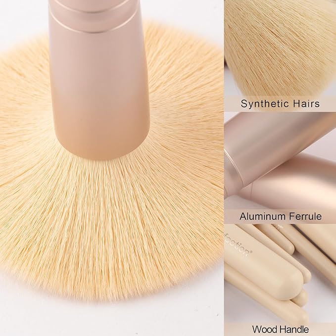 Real Perfection Makeup Brush Set 16 Pcs with 1 Eyebrow Razor Premium Synthetic Foundation Powder Concealers Eyeshadow Blush Makeup Brushes Make up Brushes Kit (Beige)