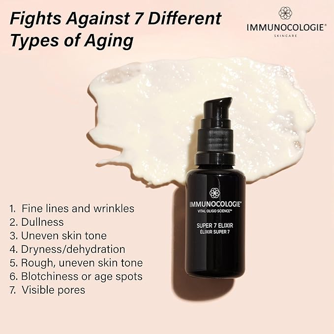 IMMUNOCOLOGIE Super 7 Elixir Face Serum - Anti-Aging Facial Serum with a Proprietary Blend of Antioxidants, Elastin, and Collagen Addressing The Seven Major Signs of Aging - 1 fl oz/30 ml