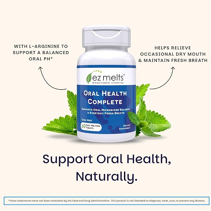 EZ Melts Oral Health Complete - Oral Probiotic - Supports Gum Health, Fresh Breath & Helps Relieve Occasional Dry Mouth - No Artificial Flavors, Non-GMO & Vegan - 2 Pack
