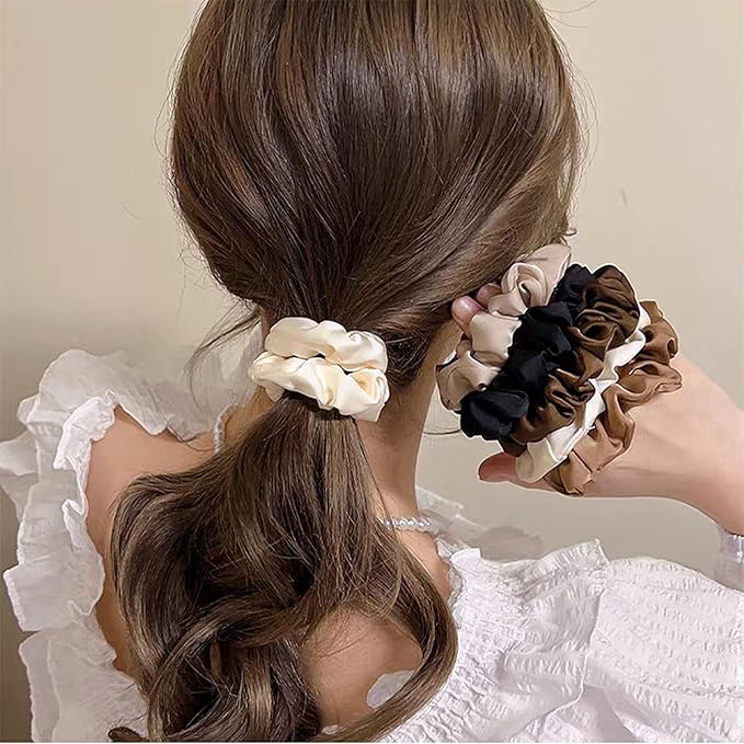 12 Pcs Satin Silk Scrunchies – Soft Hair Ties for Women & Girls, Thick Elastic Ponytail Holders, Hair Bands & Wrist Bracelets, Assorted Colors Scrunchies Hair Ties Silk Satin Scrunchy Hair Accessories