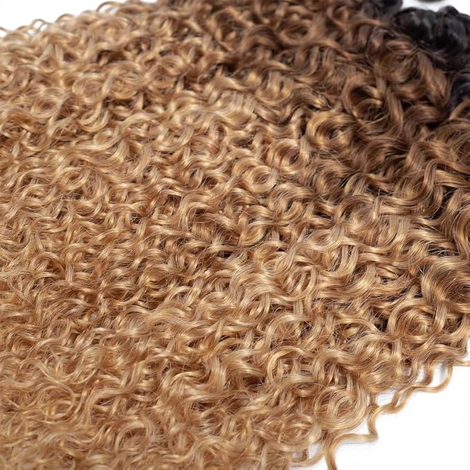 Ombre Human Hair Bundles Freiuoke Hair 4/27 Water Wave Human Hair Extensions 8A Brazilian Virgin Hair 3 Bundles 26 28 30 Inch Brown Water Wave Bundle