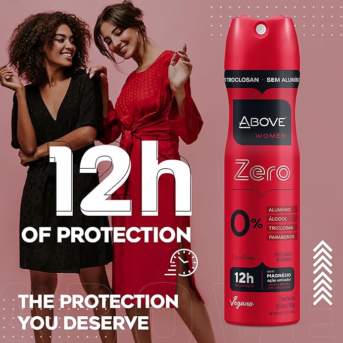 ABOVE Feel Free Zero Set, 4 Pcs - Spray Deodorant for Women - 12-Hour Protection - No Stain - Dry Spray - Aluminum Free Deodorant Spray - Cruelty-Free