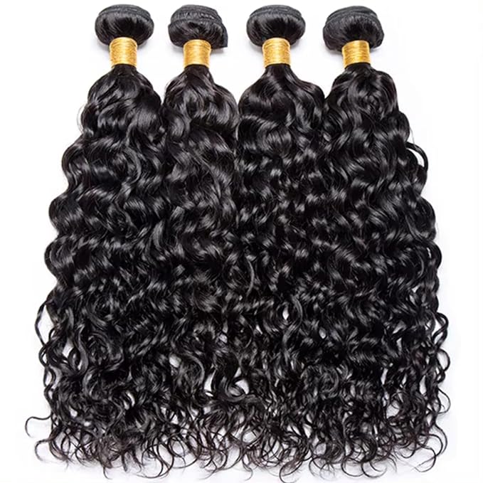 Water Wave Bundles 100% Unprocessed Human Hair Extensions, Natural Black, 24 Inch