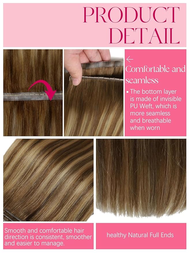 Lacer Brown Human Hair Butterfly Weft Extensions 18 INCH Wide Seamless Cuttable with Beaded Wefts Chocolate Brown To Caramel Blonde With Brown Roots 100g Comes with Tools Twintab Weft For Women 31.5"