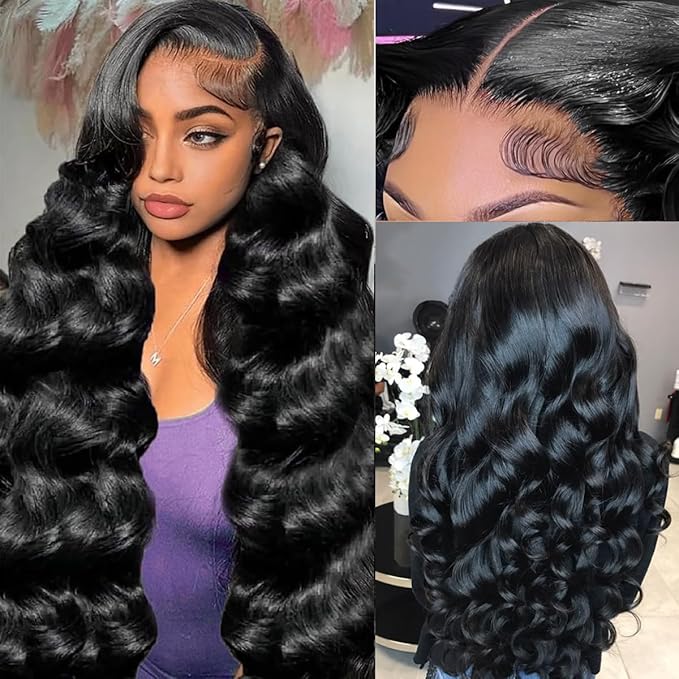 32 Inch 13x6 Lace Front Wigs Human Hair Pre Plucked 200% Density Body Wave HD Transparent Lace Frontal Wigs For Women Can Last 6-9 Months Tangle-Free Natural Color Glueless Wigs with Baby Hair