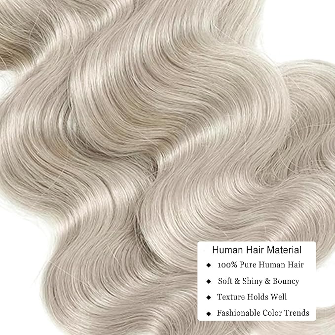 Platinum Silver Human Hair Bundles Body Wave 18 20 22 inch 100% Virgin Human Hair Weave Extensions 12A Quick Weave Bundles Double Weft