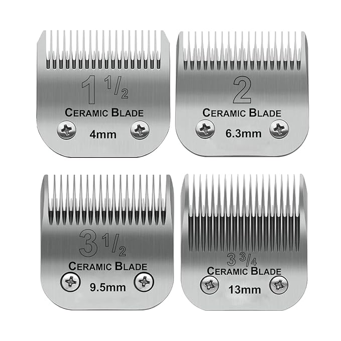 4 Pack Professional Detachable Replacement Blades set,Size（1-1/2+#2+3-1/2+3-3/4）Cut Length 4mm to 13mm,compatible with Oster Classic 76/Andis AGC,BDC,BGC,MBG Series Detachable Clippers