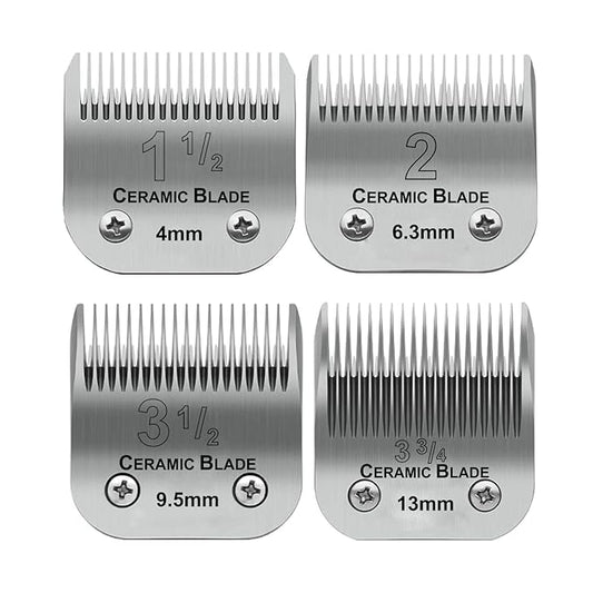 4 Pack Professional Detachable Replacement Blades set,Size（1-1/2+#2+3-1/2+3-3/4）Cut Length 4mm to 13mm,compatible with Oster Classic 76/Andis AGC,BDC,BGC,MBG Series Detachable Clippers